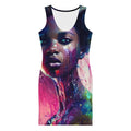 All Over Print Dress Beautiful Black Woman Image Splash Art Strong Woman Colorful Fitted Dress Sublimation Stretch Trendy Spring Summer
