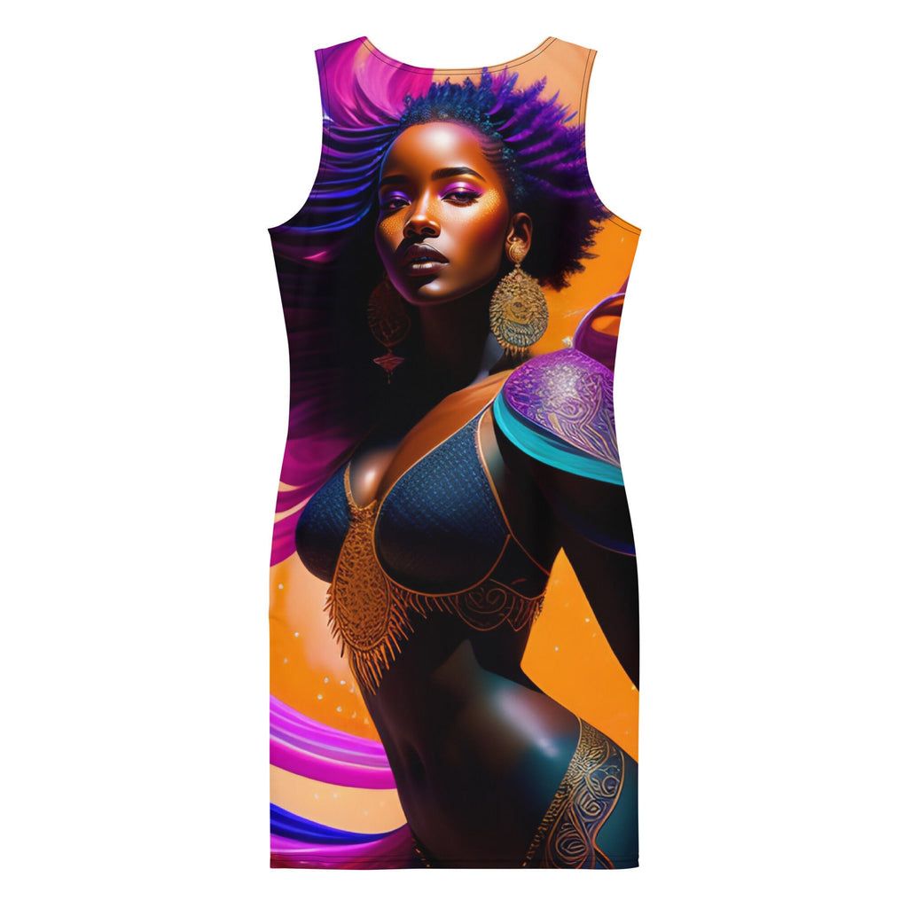 All Over Print Dress Beautiful Black Woman Splash Art Png Image Strong Woman Colorful Fitted Dress Stretch Trendy Spring Summer