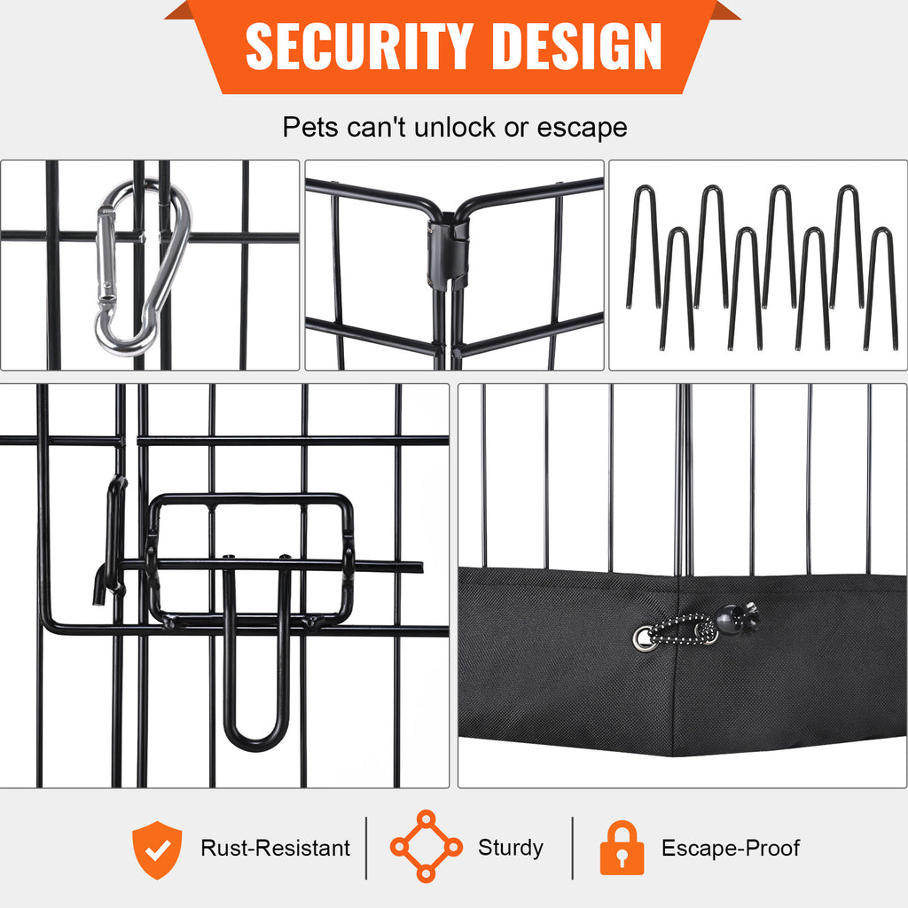 24" Adjustable Metal Pet Playpen – Portable 8-Panel Exercise Pen with Removable Mesh Cover & Ground Stakes for Dogs, Cats, and Small Pets