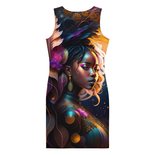 All Over Print Dress Beautiful Black Woman Sublimation Image Splash Art Strong Woman Colorful Fitted Dress Stretch Trendy Spring Summer