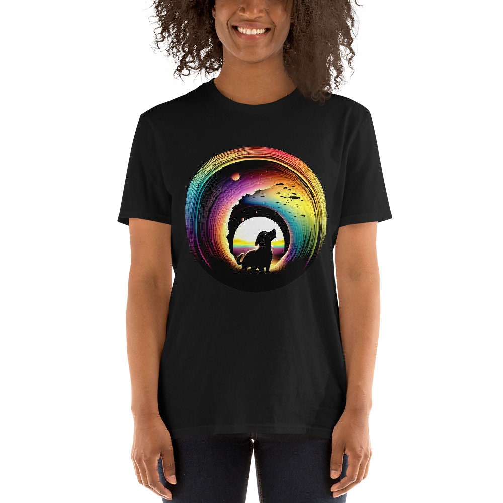 Mens Tshirt Rainbow Dog T-shirt Womens Black Shirt Trendy Tee Animal Lover Shirt Black Dog Tshirt For Men Grey Top For Women Plus Size DTG