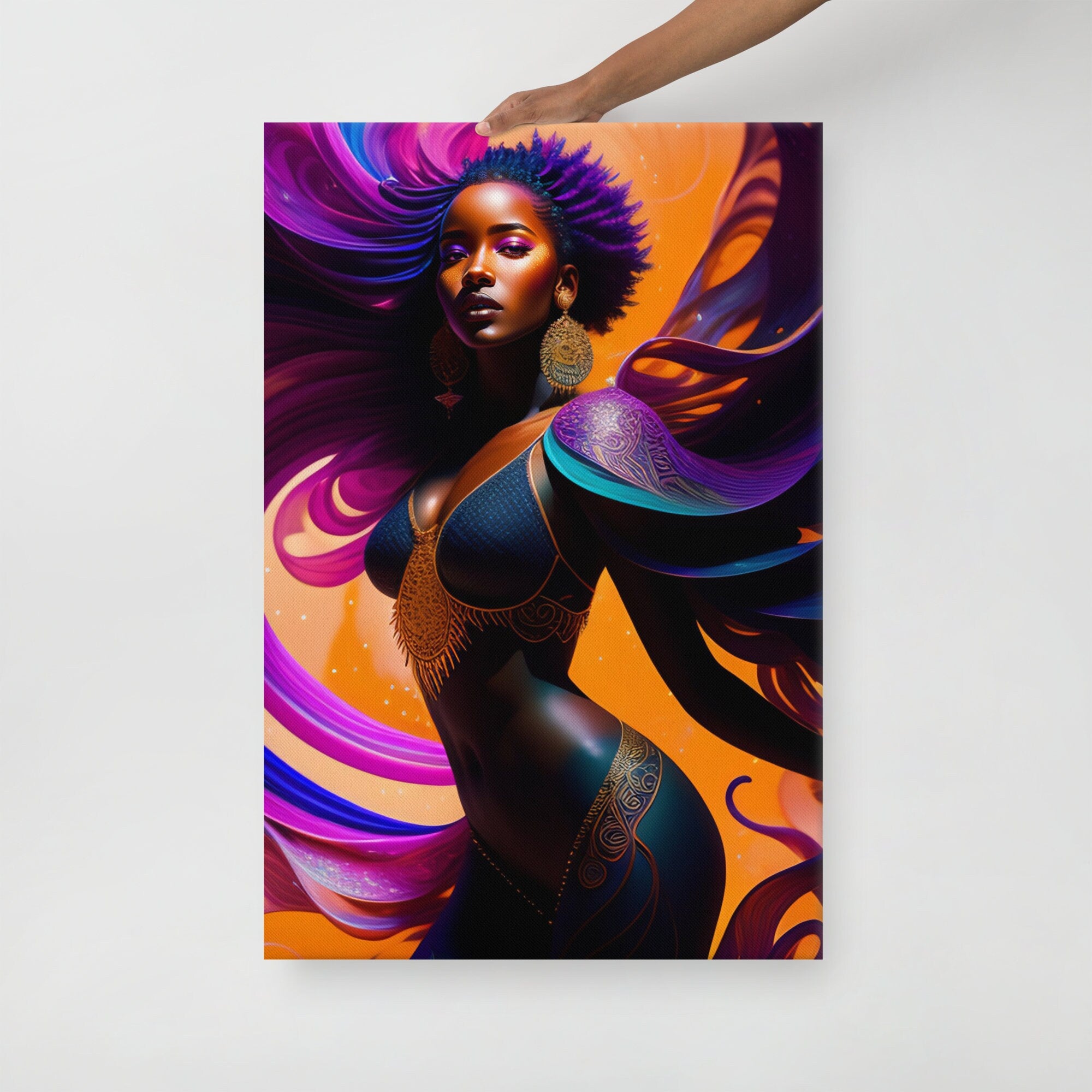 Canvas Wall Art Beautiful Black Woman PNG Image High Quality Splash Art Colorful Photo Frame Portrait Living Room Picture Bedroom Hallway