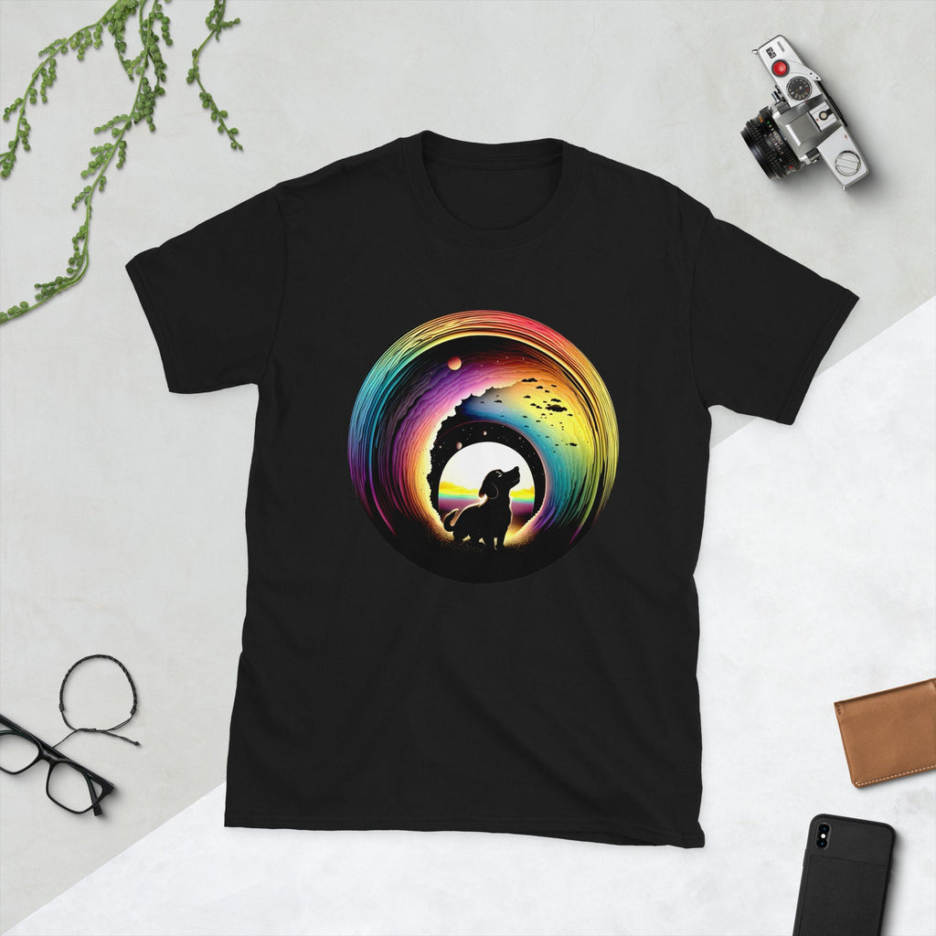 Mens Tshirt Rainbow Dog T-shirt Womens Black Shirt Trendy Tee Animal Lover Shirt Black Dog Tshirt For Men Grey Top For Women Plus Size DTG