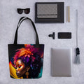 All Over Print Tote Bag Beautiful Black Woman Image Strong Woman Splash Art Colorful Bag Trendy Spring Summer Hand Bag Shopping Purse