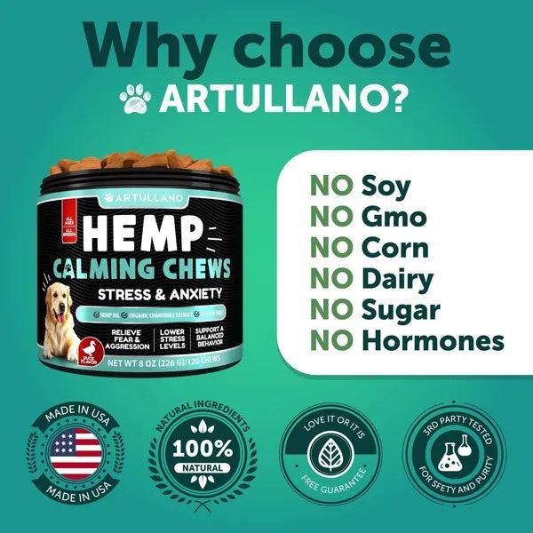 Organic Hemp Calming Chews for Dogs – Anxiety & Stress Relief (Duck Flavor)