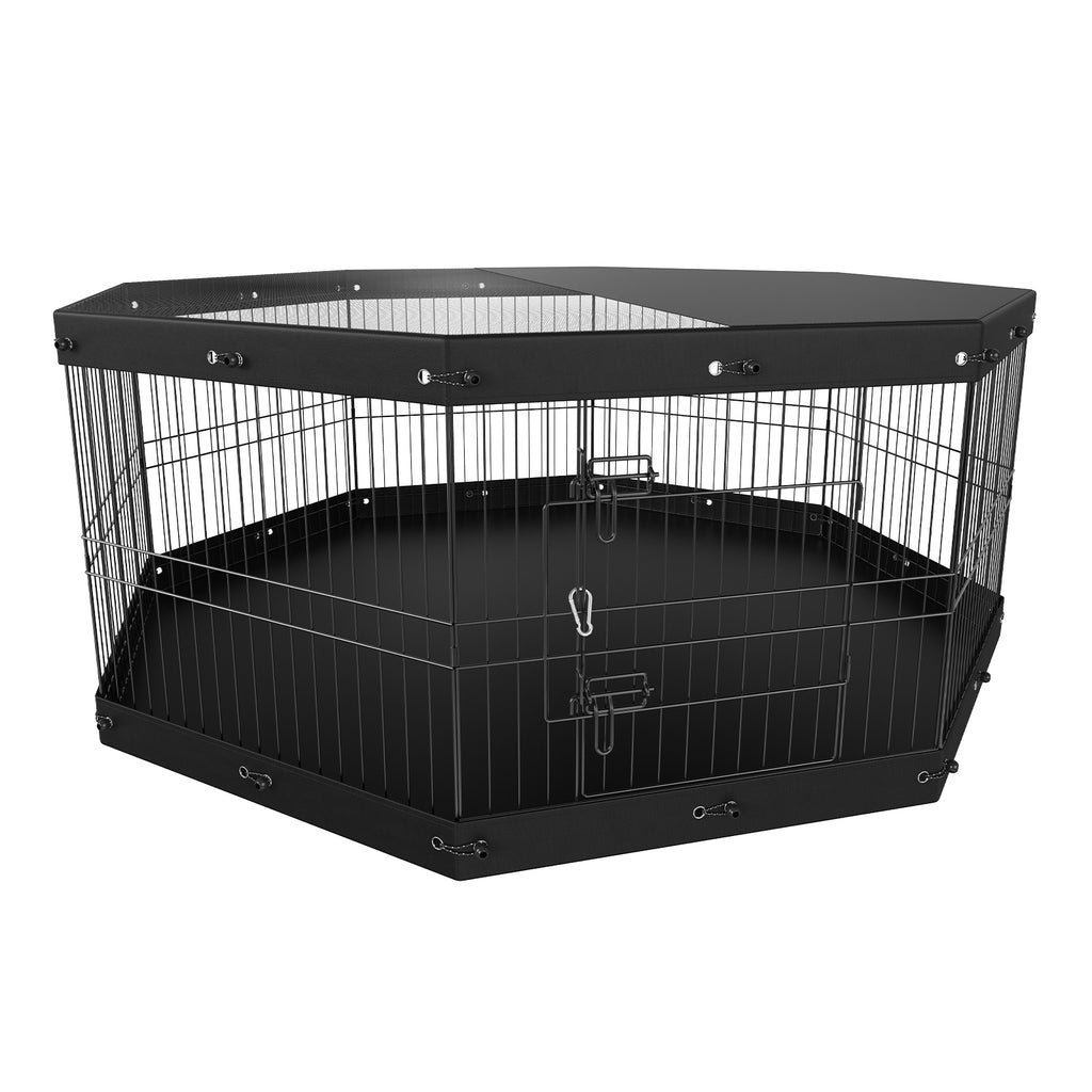24" Adjustable Metal Pet Playpen – Portable 8-Panel Exercise Pen with Removable Mesh Cover & Ground Stakes for Dogs, Cats, and Small Pets