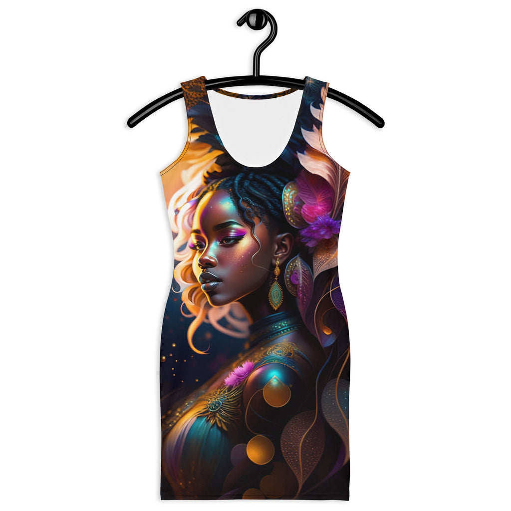 All Over Print Dress Beautiful Black Woman Sublimation Image Splash Art Strong Woman Colorful Fitted Dress Stretch Trendy Spring Summer