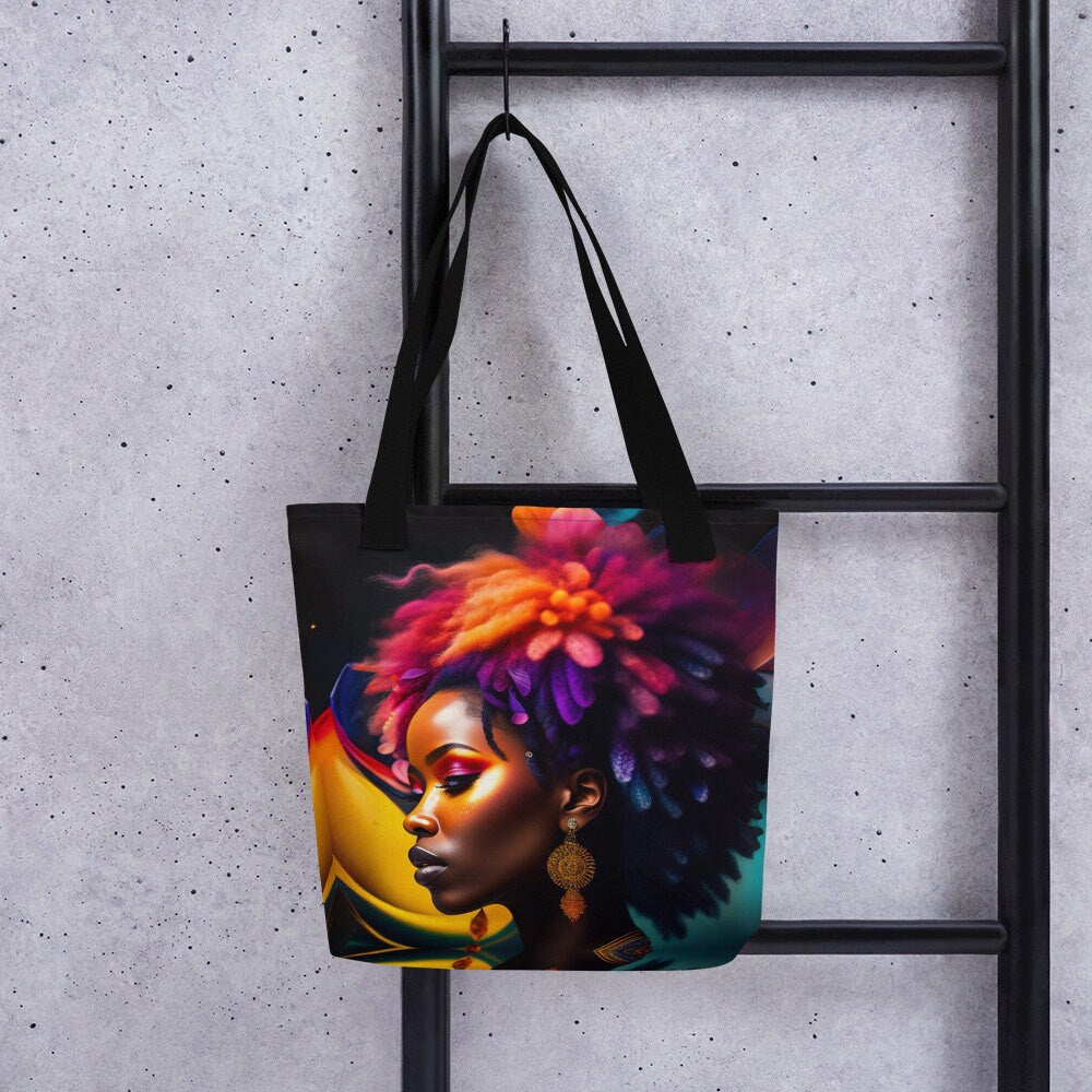All Over Print Tote Bag Beautiful Black Woman Image Strong Woman Splash Art Colorful Bag Trendy Spring Summer Hand Bag Shopping Purse