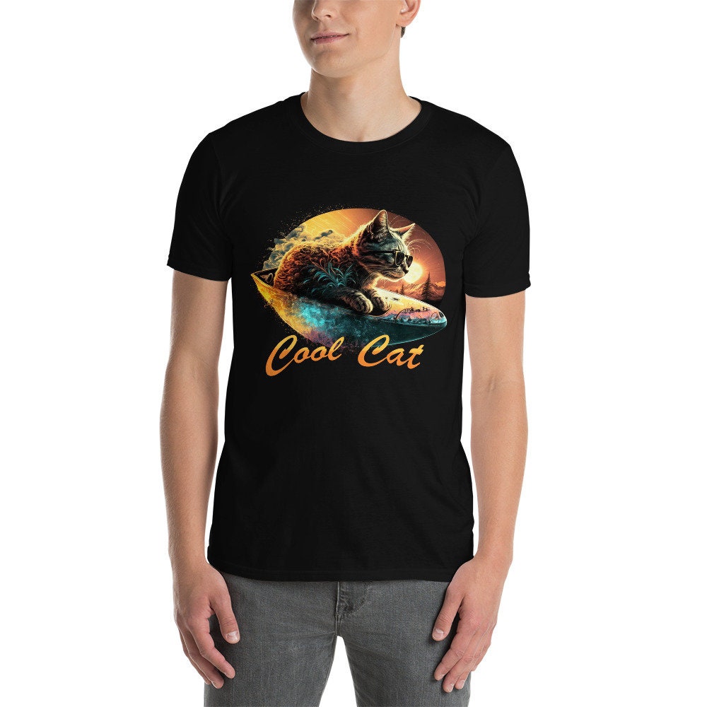Cool Cat Tshirt For Men Cute Animal Lover T-Shirt For Women Cat With Sunglasses Shirt For Spring Kitten Tshirt Feline Sunshine Surfboard DTG