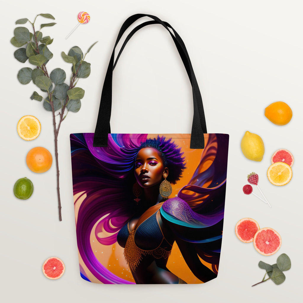 All Over Print Tote Bag Beautiful Black Woman Splash Art Png Image Strong Woman Colorful Bag Trendy Spring Summer Hand Bag Shopping Purse