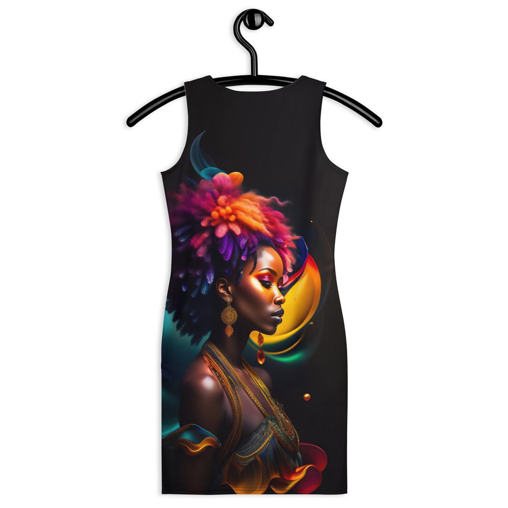 All Over Print Dress Beautiful Black Woman Image Sumblimation Splash Art Strong Woman Colorful Fitted Dress Stretch Trendy Spring Summer