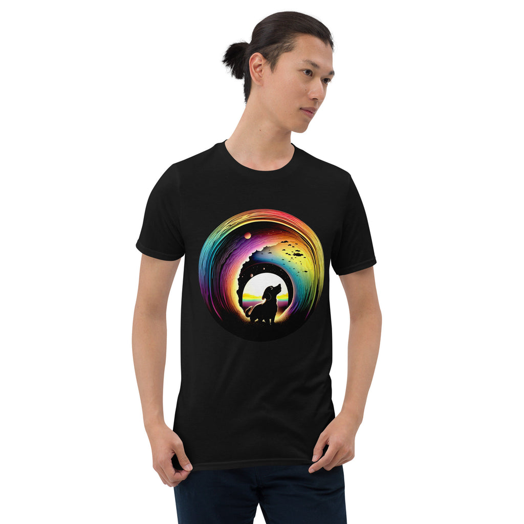 Mens Tshirt Rainbow Dog T-shirt Womens Black Shirt Trendy Tee Animal Lover Shirt Black Dog Tshirt For Men Grey Top For Women Plus Size DTG