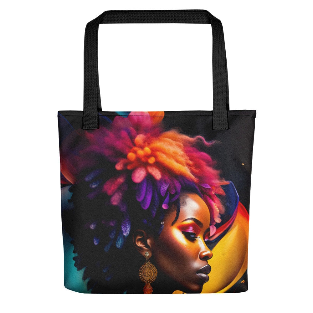 All Over Print Tote Bag Beautiful Black Woman Image Strong Woman Splash Art Colorful Bag Trendy Spring Summer Hand Bag Shopping Purse