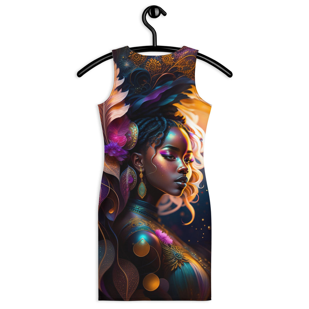 All Over Print Dress Beautiful Black Woman Sublimation Image Splash Art Strong Woman Colorful Fitted Dress Stretch Trendy Spring Summer