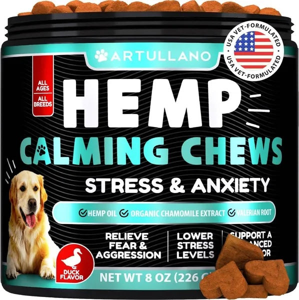 Organic Hemp Calming Chews for Dogs – Anxiety & Stress Relief (Duck Flavor)