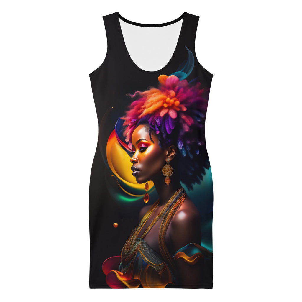 All Over Print Dress Beautiful Black Woman Image Sumblimation Splash Art Strong Woman Colorful Fitted Dress Stretch Trendy Spring Summer