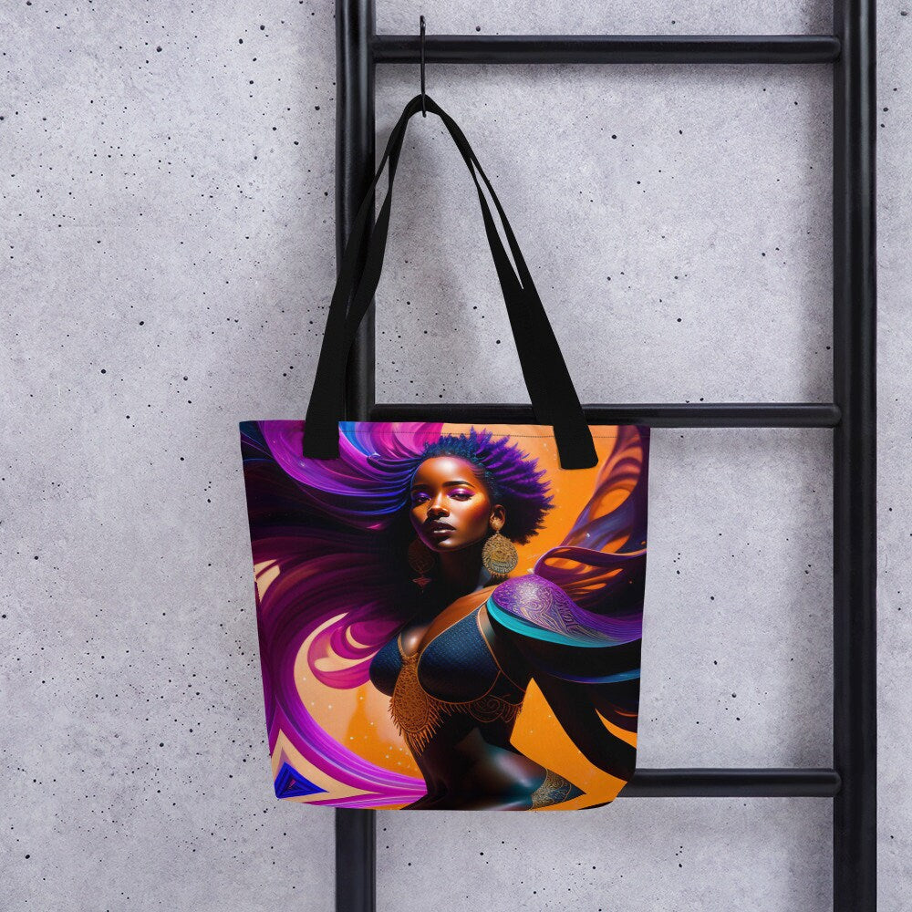 All Over Print Tote Bag Beautiful Black Woman Splash Art Png Image Strong Woman Colorful Bag Trendy Spring Summer Hand Bag Shopping Purse