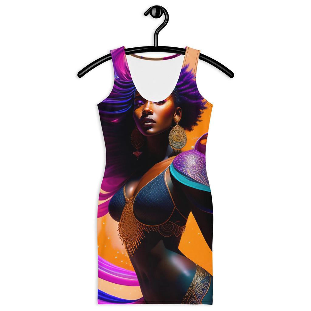 All Over Print Dress Beautiful Black Woman Splash Art Png Image Strong Woman Colorful Fitted Dress Stretch Trendy Spring Summer