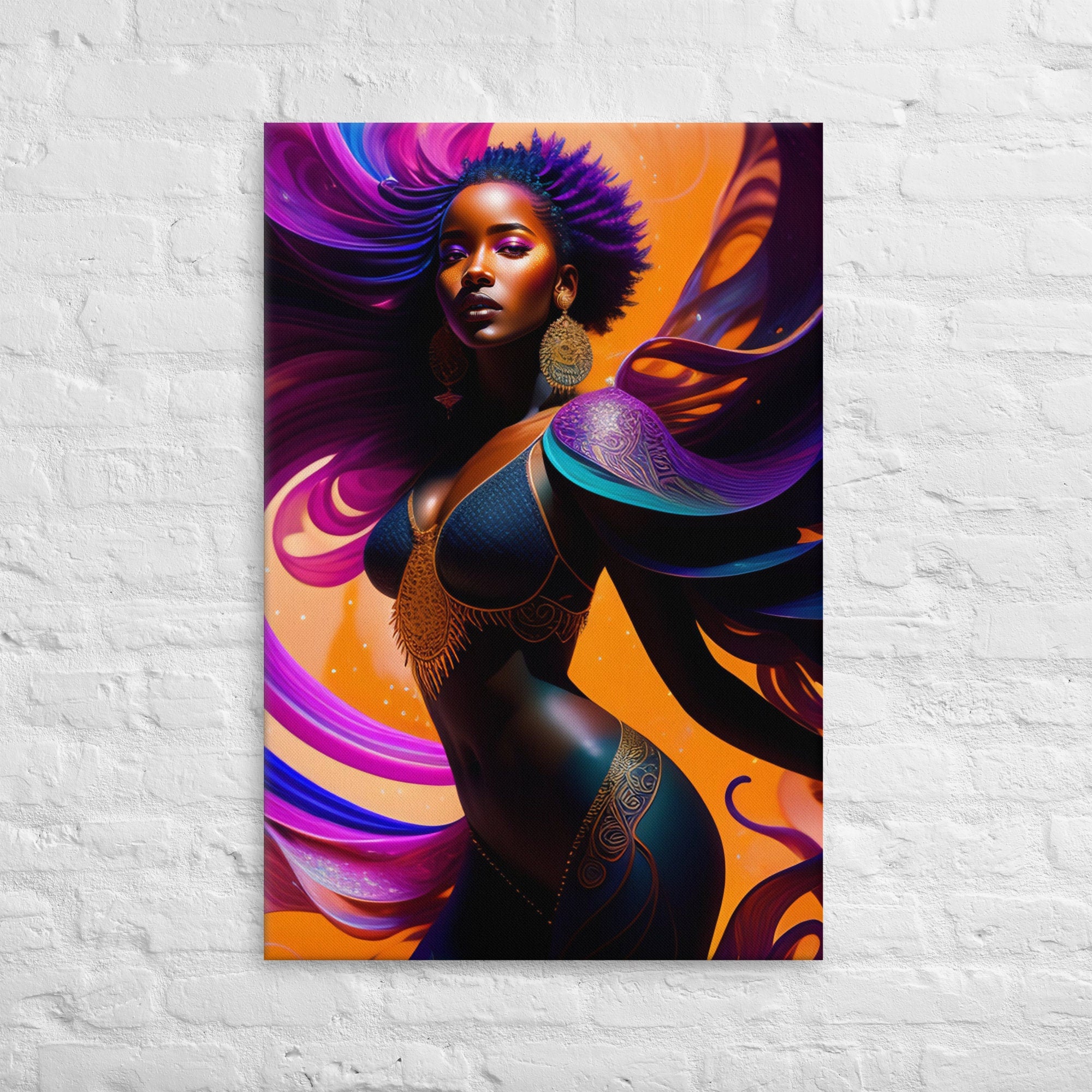 Canvas Wall Art Beautiful Black Woman PNG Image High Quality Splash Art Colorful Photo Frame Portrait Living Room Picture Bedroom Hallway