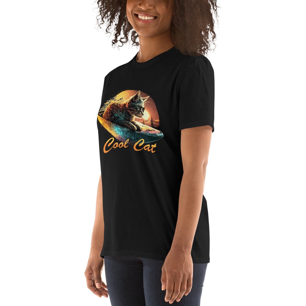 Cool Cat Tshirt For Men Cute Animal Lover T-Shirt For Women Cat With Sunglasses Shirt For Spring Kitten Tshirt Feline Sunshine Surfboard DTG