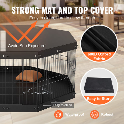 24" Adjustable Metal Pet Playpen – Portable 8-Panel Exercise Pen with Removable Mesh Cover & Ground Stakes for Dogs, Cats, and Small Pets