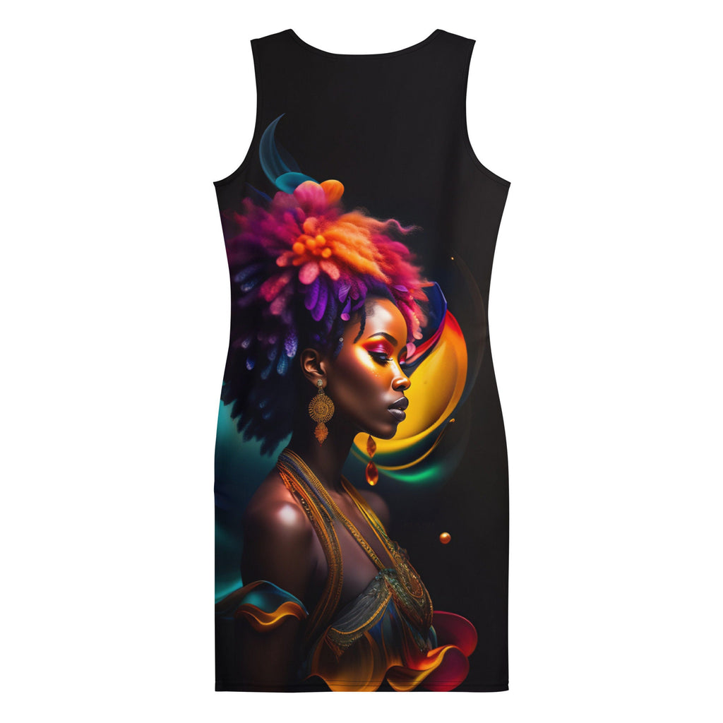 All Over Print Dress Beautiful Black Woman Image Sumblimation Splash Art Strong Woman Colorful Fitted Dress Stretch Trendy Spring Summer