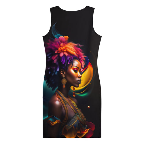 All Over Print Dress Beautiful Black Woman Image Sumblimation Splash Art Strong Woman Colorful Fitted Dress Stretch Trendy Spring Summer