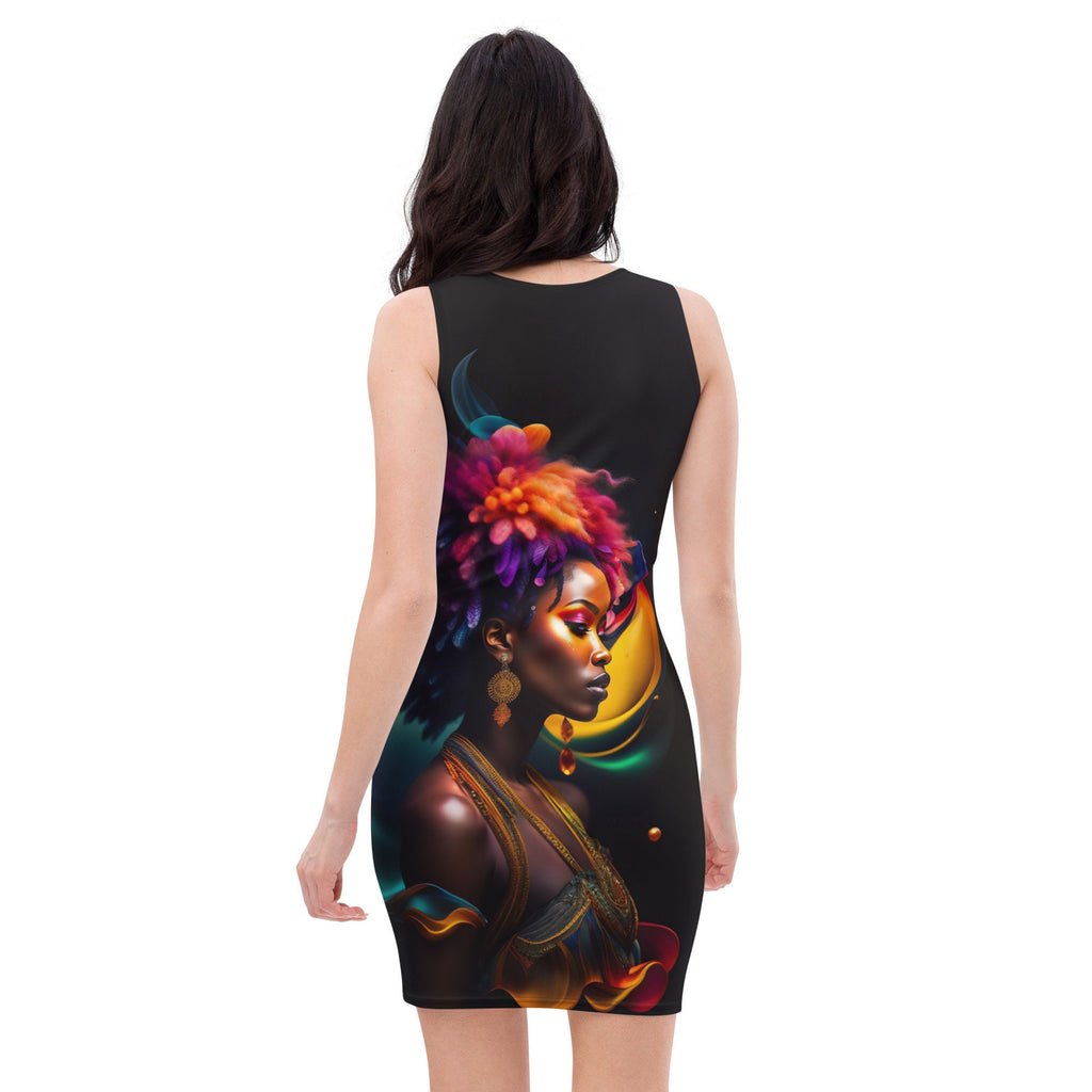 All Over Print Dress Beautiful Black Woman Image Sumblimation Splash Art Strong Woman Colorful Fitted Dress Stretch Trendy Spring Summer