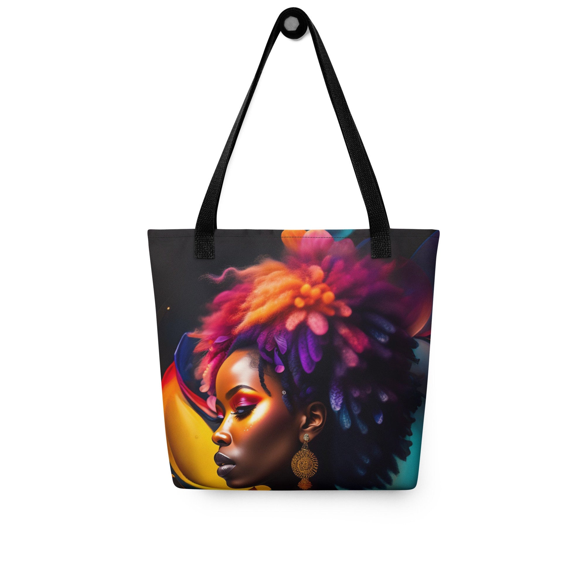 All Over Print Tote Bag Beautiful Black Woman Image Strong Woman Splash Art Colorful Bag Trendy Spring Summer Hand Bag Shopping Purse