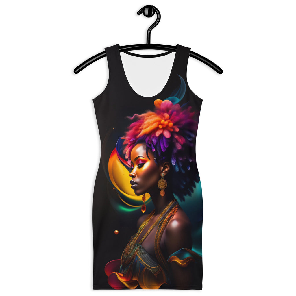 All Over Print Dress Beautiful Black Woman Image Sumblimation Splash Art Strong Woman Colorful Fitted Dress Stretch Trendy Spring Summer