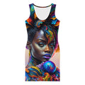 Dress All Over Print Beautiful Black Woman Splash Art Image Strong Woman Colorful Fitted Dress Stretch Trendy Spring Summer