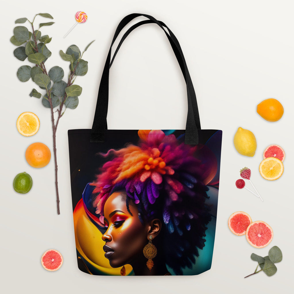 All Over Print Tote Bag Beautiful Black Woman Image Strong Woman Splash Art Colorful Bag Trendy Spring Summer Hand Bag Shopping Purse