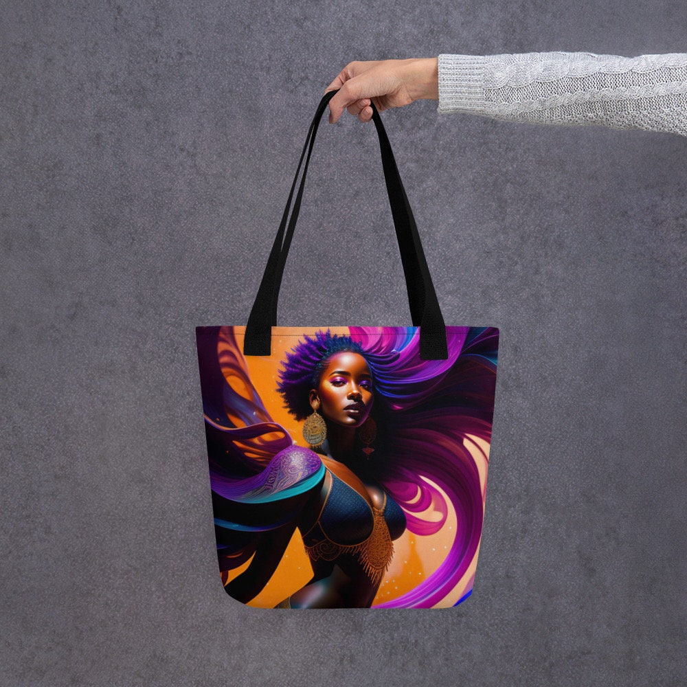 All Over Print Tote Bag Beautiful Black Woman Splash Art Png Image Strong Woman Colorful Bag Trendy Spring Summer Hand Bag Shopping Purse