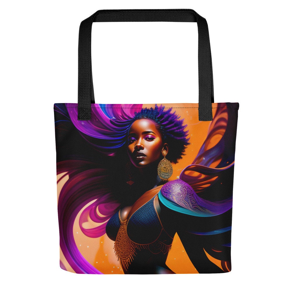 All Over Print Tote Bag Beautiful Black Woman Splash Art Png Image Strong Woman Colorful Bag Trendy Spring Summer Hand Bag Shopping Purse