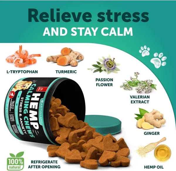 Organic Hemp Calming Chews for Dogs – Anxiety & Stress Relief (Duck Flavor)