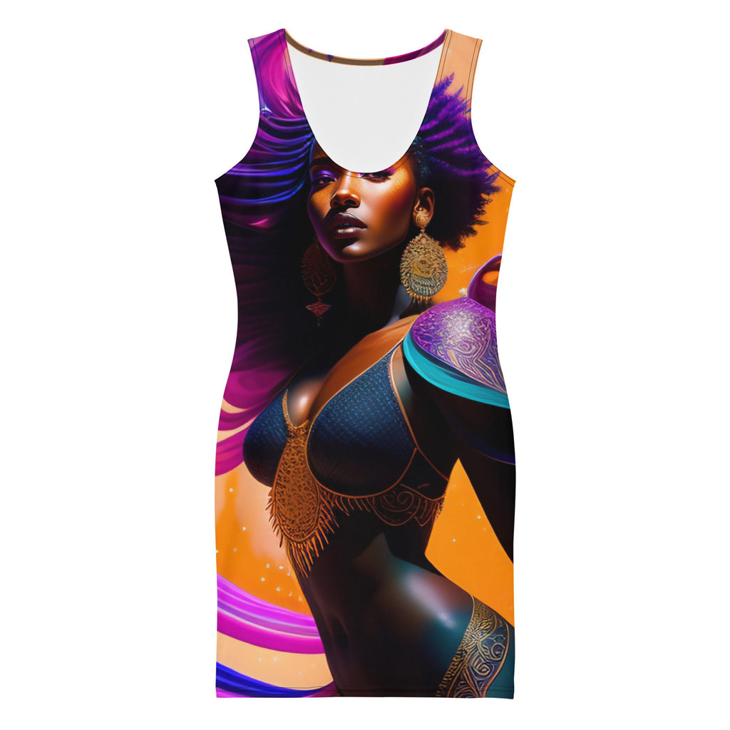 All Over Print Dress Beautiful Black Woman Splash Art Png Image Strong Woman Colorful Fitted Dress Stretch Trendy Spring Summer