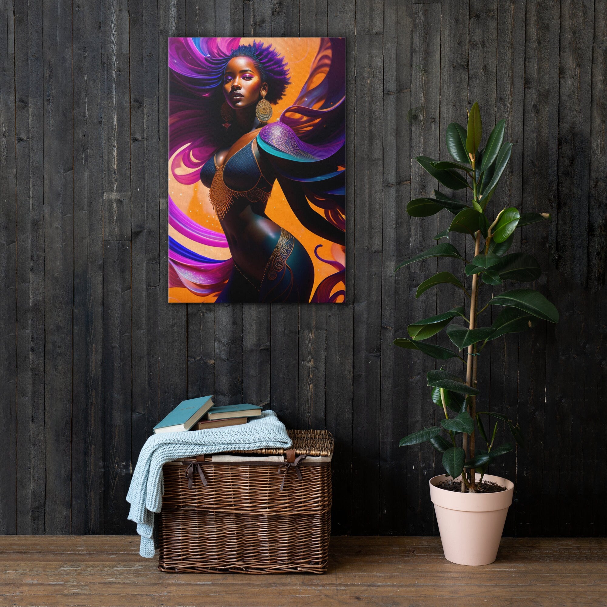 Canvas Wall Art Beautiful Black Woman PNG Image High Quality Splash Art Colorful Photo Frame Portrait Living Room Picture Bedroom Hallway