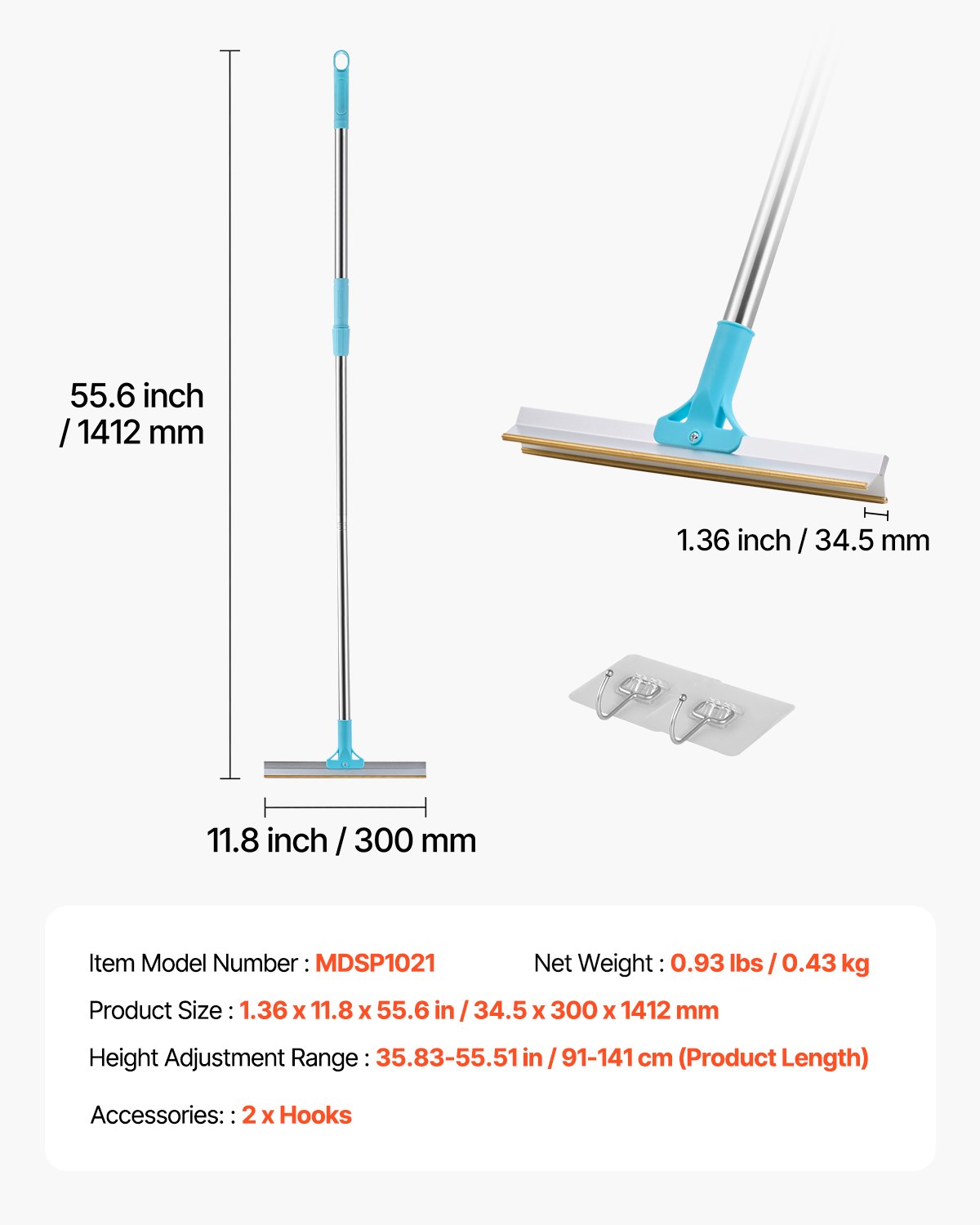 Professional Pet Hair Carpet Rake – Heavy-Duty Grooming Broom with 35.83-55.51" Adjustable Long Handle for Deep Cleaning Rugs, Carpets, and Floors