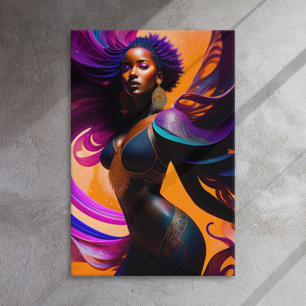 Canvas Wall Art Beautiful Black Woman PNG Image High Quality Splash Art Colorful Photo Frame Portrait Living Room Picture Bedroom Hallway