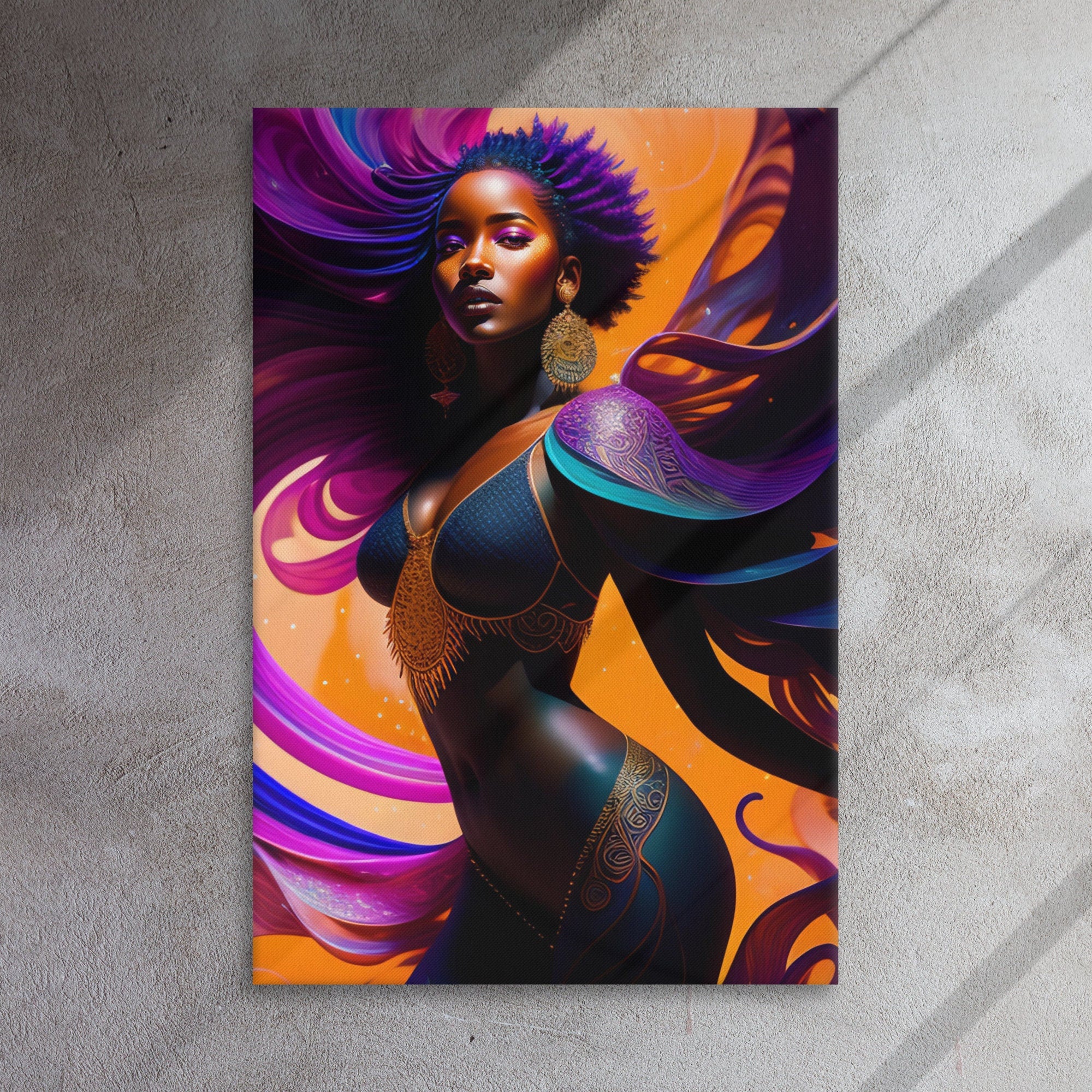 Canvas Wall Art Beautiful Black Woman PNG Image High Quality Splash Art Colorful Photo Frame Portrait Living Room Picture Bedroom Hallway