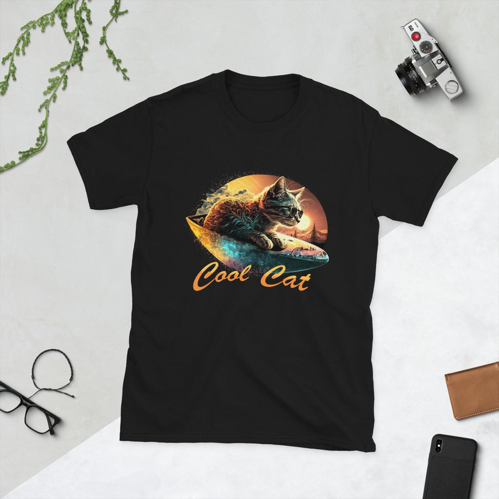 Cool Cat Tshirt For Men Cute Animal Lover T-Shirt For Women Cat With Sunglasses Shirt For Spring Kitten Tshirt Feline Sunshine Surfboard DTG