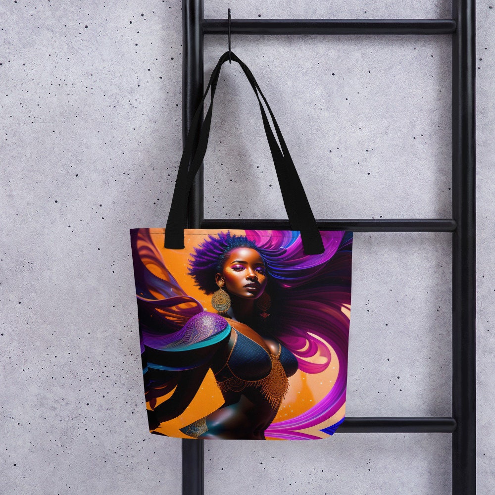 All Over Print Tote Bag Beautiful Black Woman Splash Art Png Image Strong Woman Colorful Bag Trendy Spring Summer Hand Bag Shopping Purse