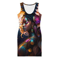 All Over Print Dress Beautiful Black Woman Sublimation Image Splash Art Strong Woman Colorful Fitted Dress Stretch Trendy Spring Summer