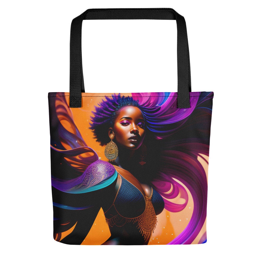 All Over Print Tote Bag Beautiful Black Woman Splash Art Png Image Strong Woman Colorful Bag Trendy Spring Summer Hand Bag Shopping Purse