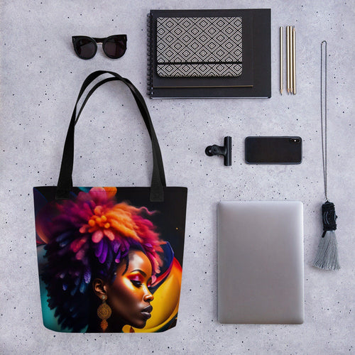All Over Print Tote Bag Beautiful Black Woman Image Strong Woman Splash Art Colorful Bag Trendy Spring Summer Hand Bag Shopping Purse