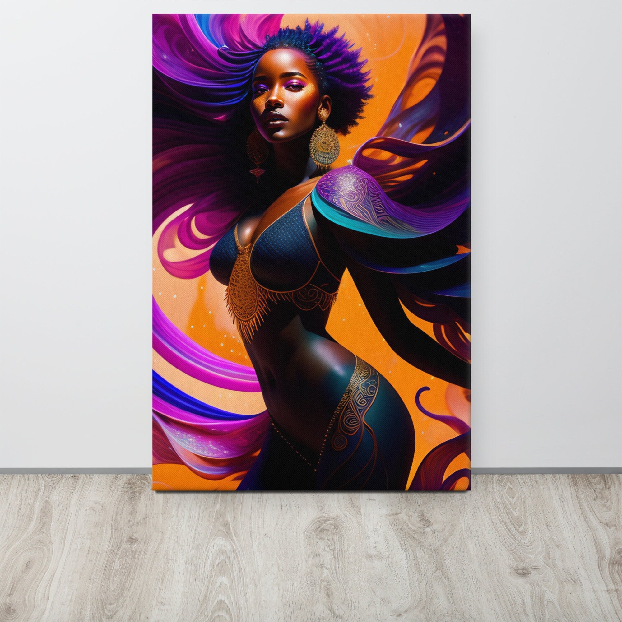 Canvas Wall Art Beautiful Black Woman PNG Image High Quality Splash Art Colorful Photo Frame Portrait Living Room Picture Bedroom Hallway