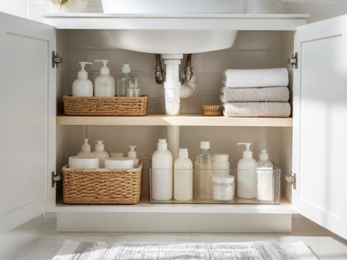 Illustrative photo of a neatly organized under-sink cabinet